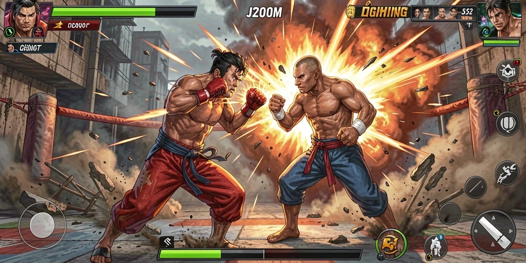Screenshot J200M menampilkan aksi pertarungan yang seru dan dinamis.
