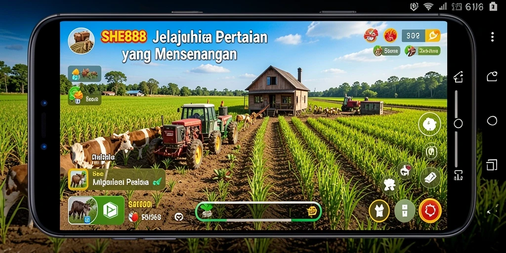 Screenshot utama SHE888 menampilkan gameplay seru bertani dan mengelola lahan.