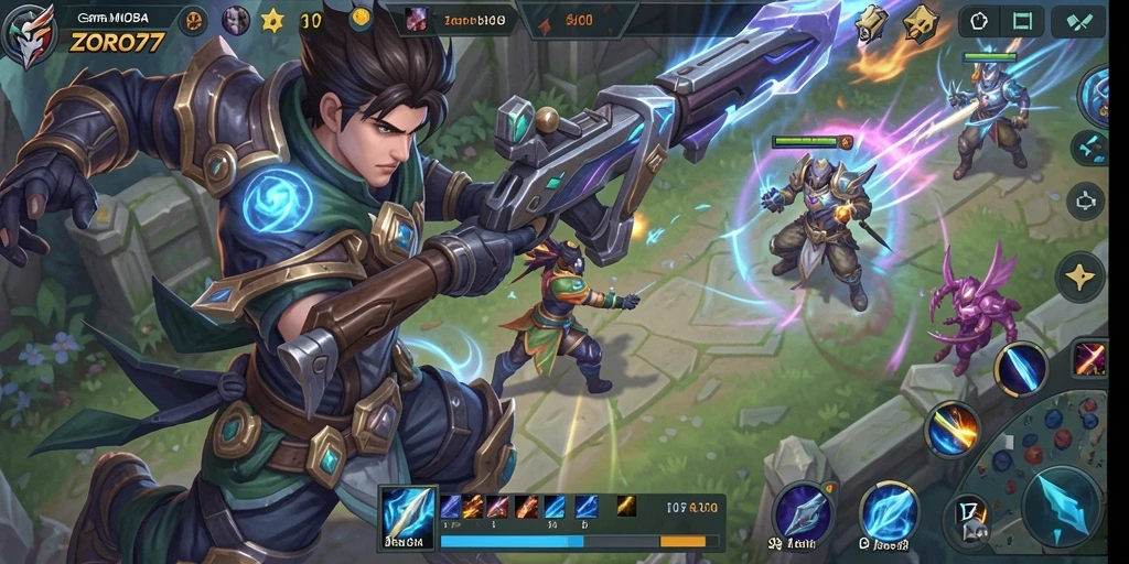 Gameplay ZORO77 yang seru dan mendebarkan dalam pertarungan MOBA.